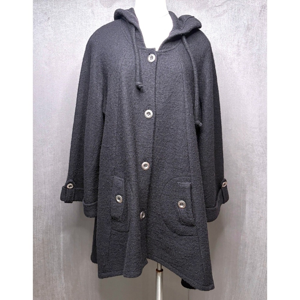 For Cynthia Swing Coat Womens 1X Black Boiled Wool Witchy Whimsigoth Lagenlook